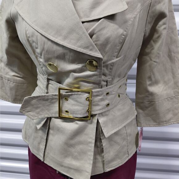 Blanc Noir Womens Cropped Linen Safari Trench Coat Size Small Beige Jacket NWT - Picture 5 of 11